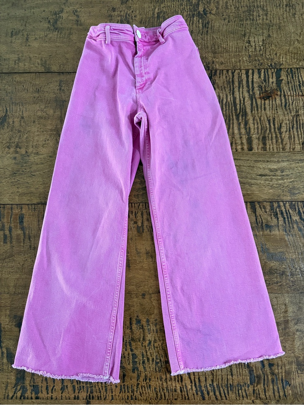 Zara Pink High Waisted Wide Leg Jeans Raw Hem Size 4 Denim Pants